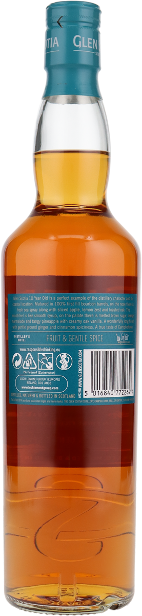 Glen Scotia 10 Jahre Unpeated 40% vol. Campbeltown Single Malt Whilsky 0,7l