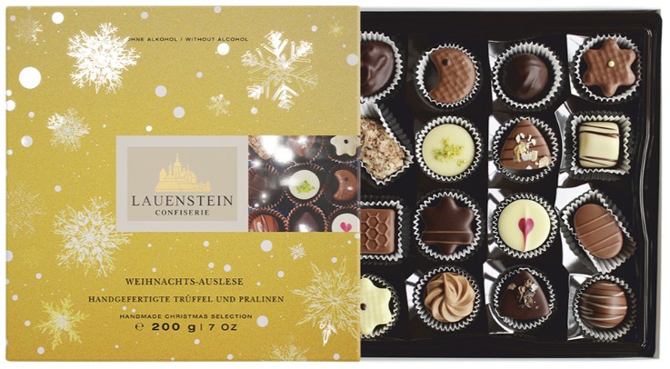 Lauenstein Confiserie Weihnachts-Auslese Trüffel und Pralinen 16-fach sortiert ohne Alkohol 200 g