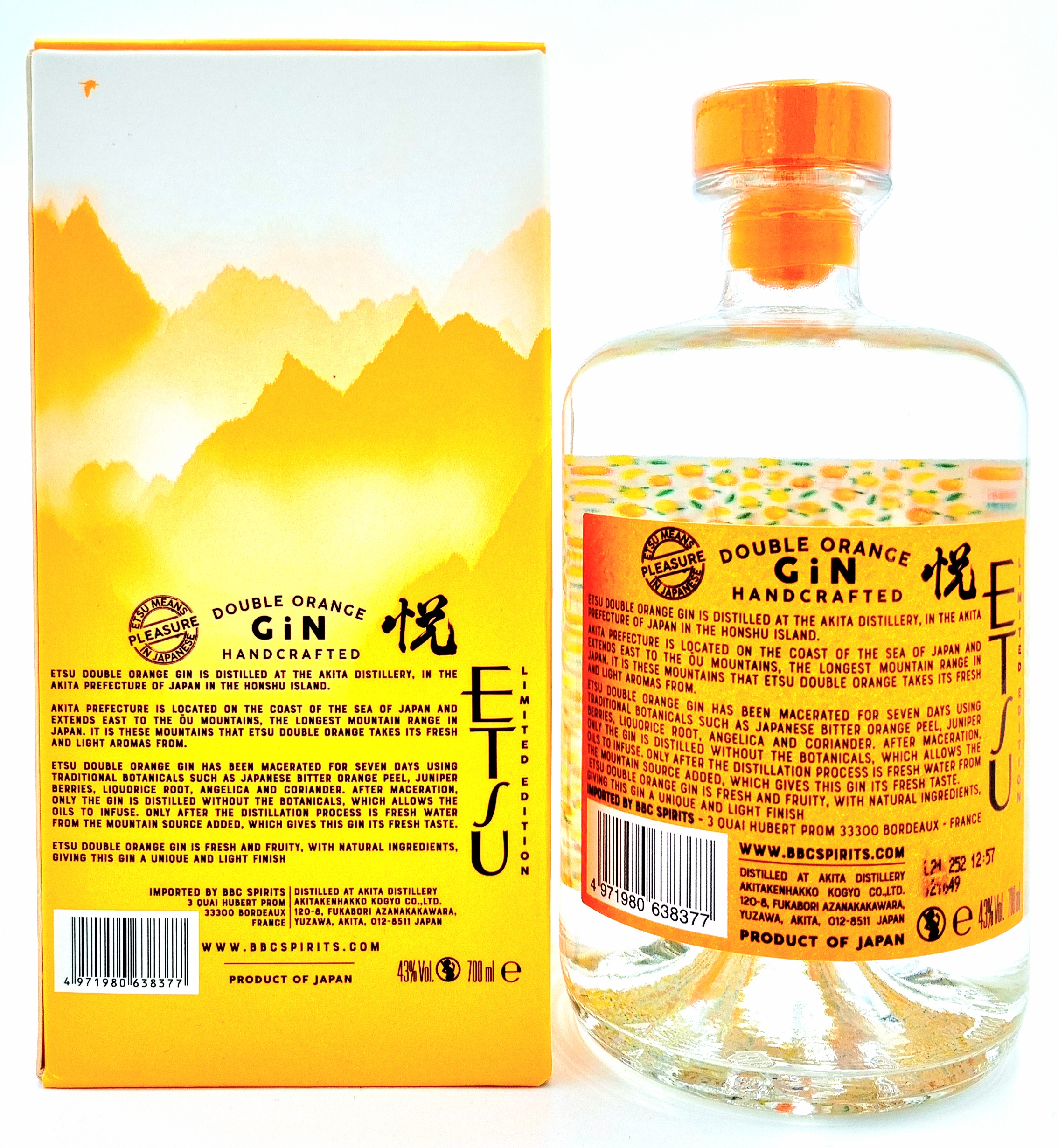 ETSU Double Orange Gin Handcrafted 43% vol. Premium Artisanal Japanese 0,7l