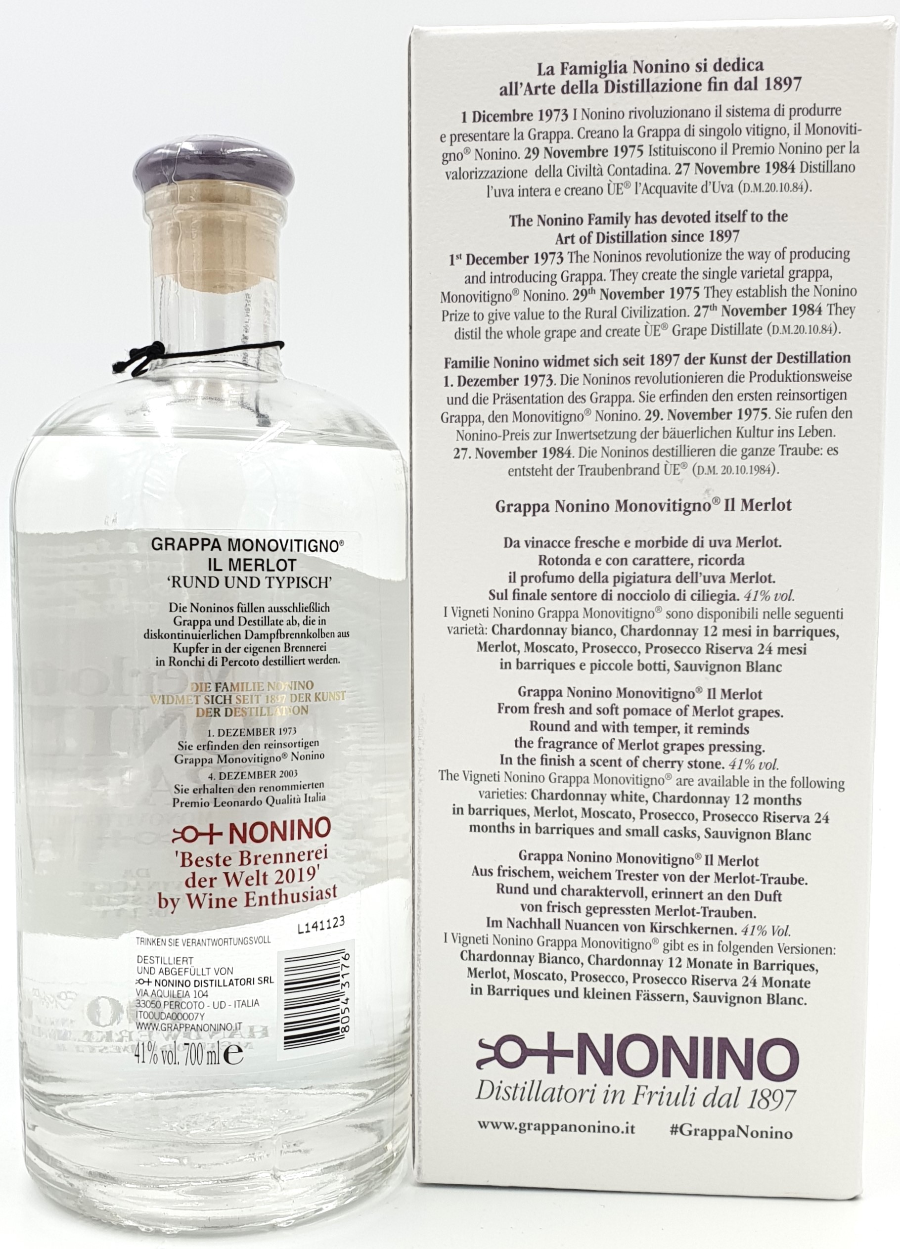 Nonino il Merlot Grappa 41% vol. Grappa Monovitigno, 0,7 l