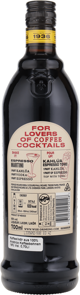 Kahlua Coffee Liqueur 16% vol. Premium-Kaffee-Likör aus Mexico 0,7 l