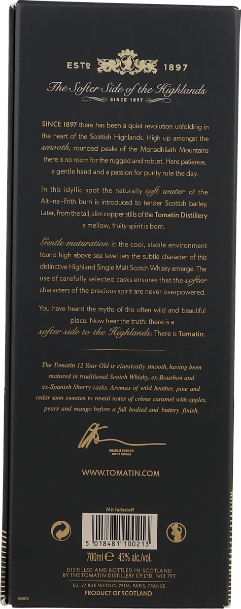 Tomatin 12 Years 43% vol. Highland Single Malt Whisky 0,7l