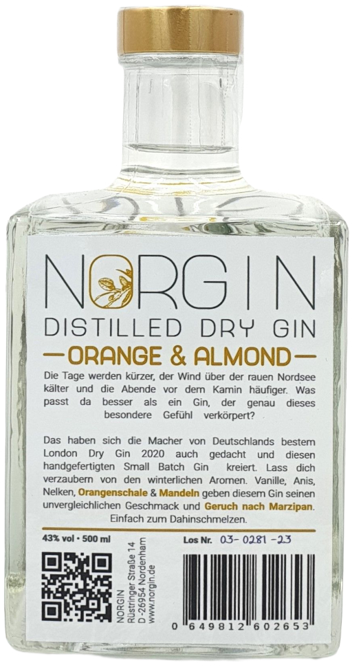 NORGIN Orange & Almond Gin 43% vol. 0,5 l