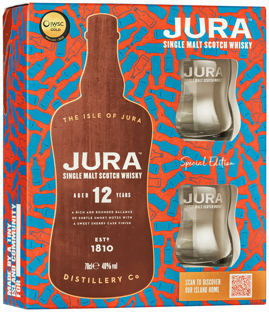Jura 12 Jahre Single Malt Scotch Whisky 40% vol. GEPA incl. 2 Gläsern 0,7 L