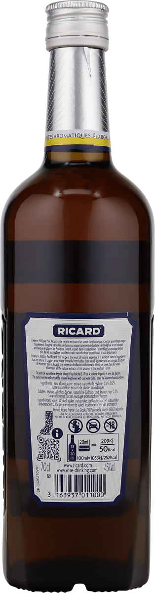 Ricard Pastis Aperitif 45% vol. Anislikör 0,7 l