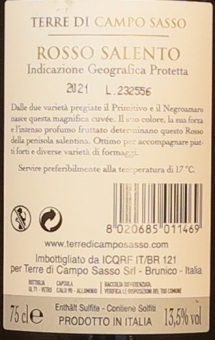 Terre di Campo Sasso Salento Rosso IGT Apulien Italien 0,75 l