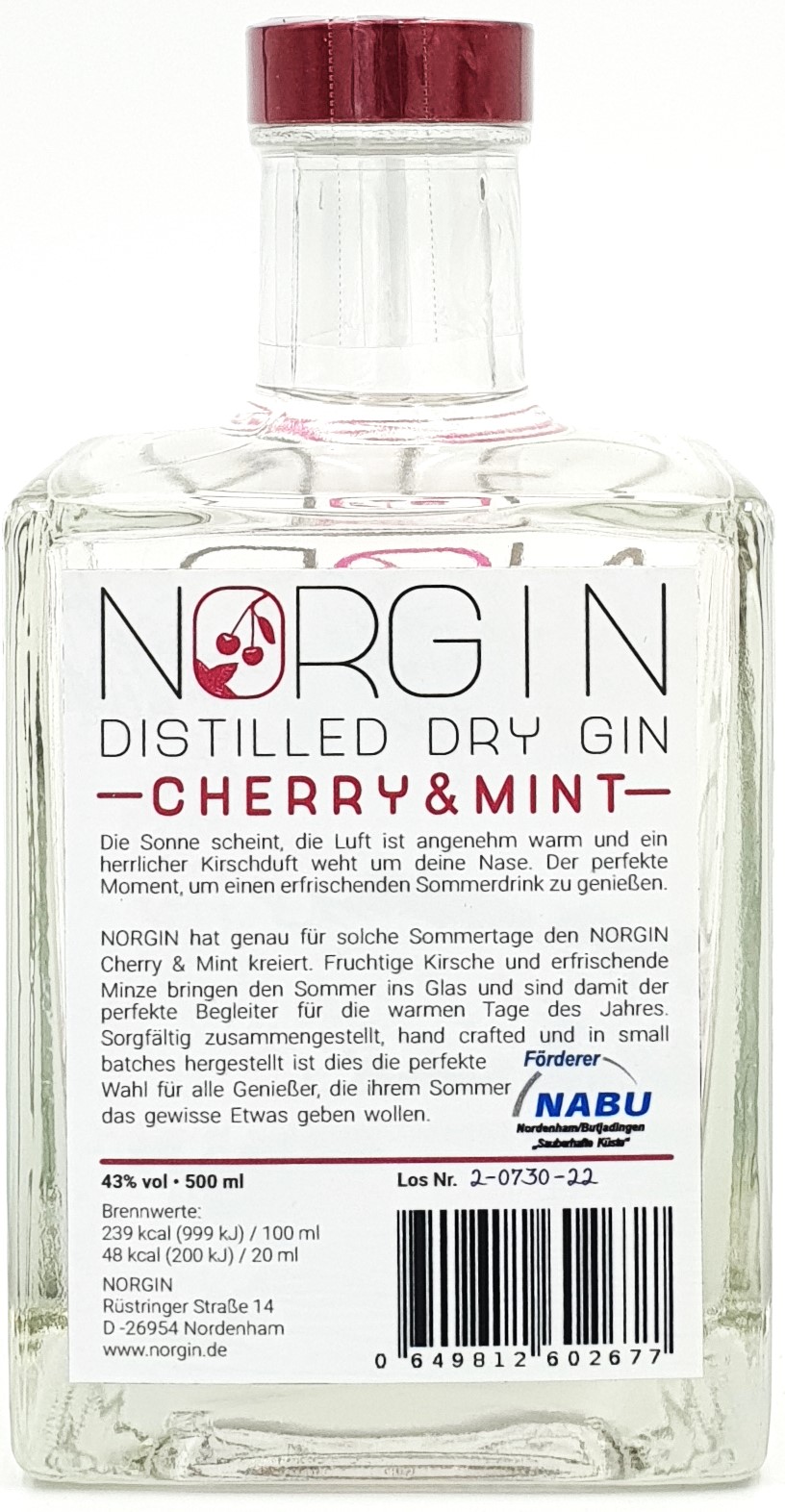 NORGIN Cherry & Mint Gin 43% vol. 0,5 l