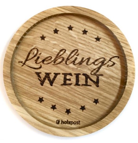 Holzpost Untersetzer aus Eiche "Lieblingswein" Stk.