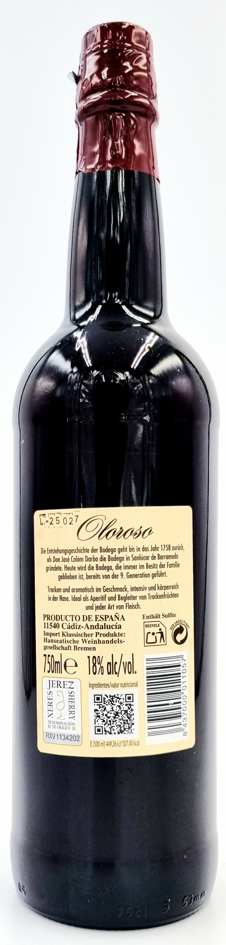 Bodega la Cigarrera Sherry Oloroso  Spanien 17,5% vol. 0,75 l