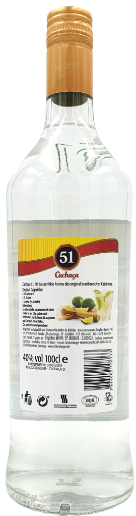 Cachaca 51 Brasilianischer Zuckerrohrbrand 40% vol. 1,0 l