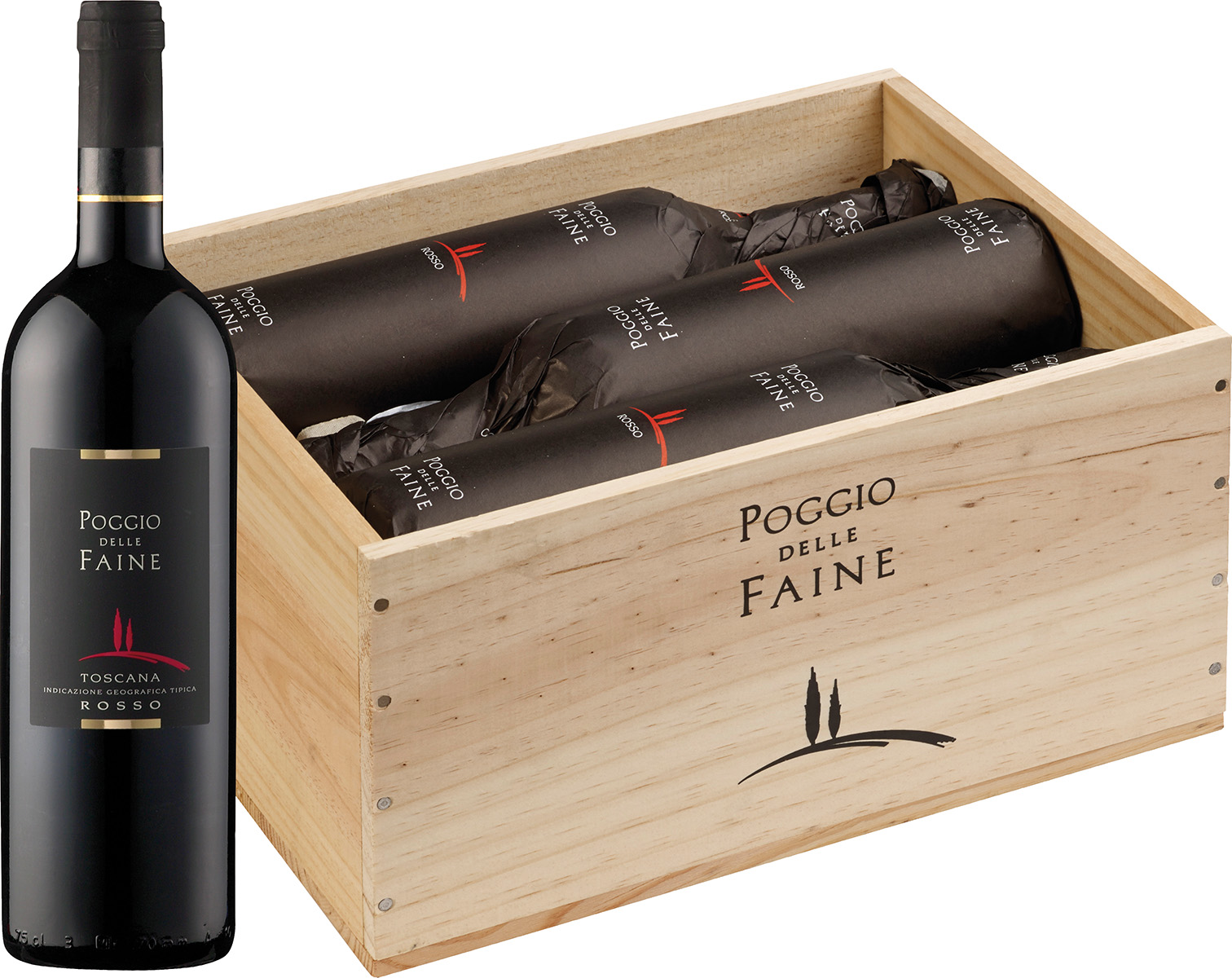 Poggio delle Faine Rosso IGT Toskana in 6er Holzkiste 0,75 l