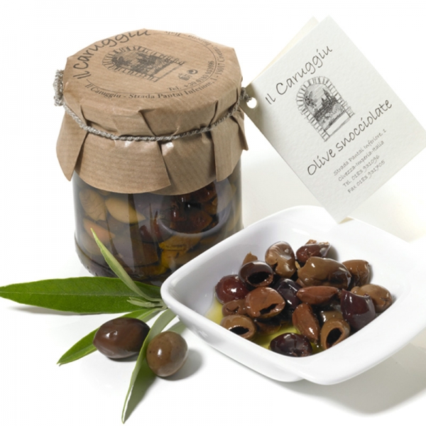 Il Caruggio Olive Snocciolate Oliven mit Kräutern in Olivenöl Ligurien Italien 180g