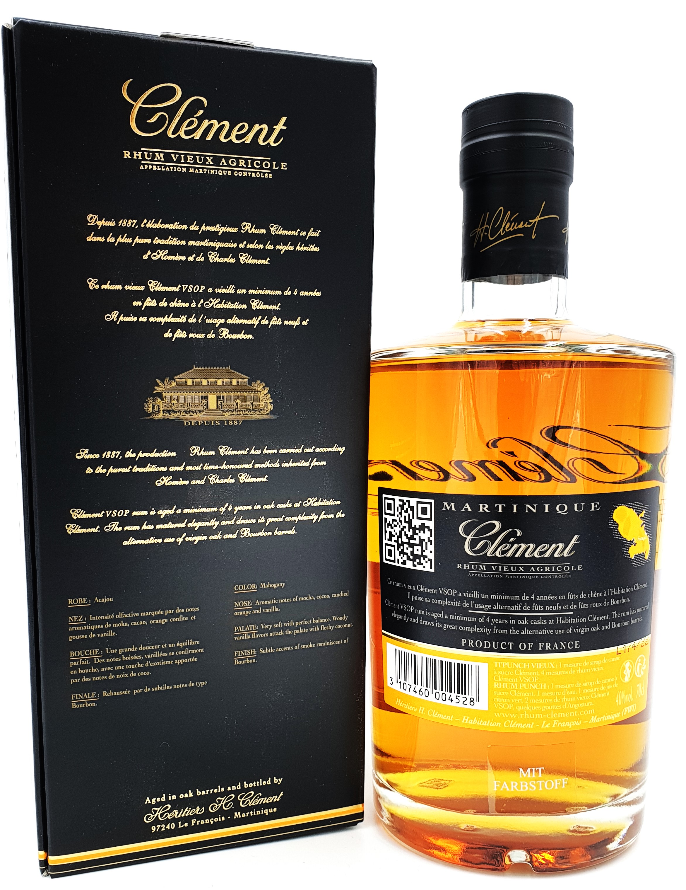 Rhum Clément VSOP 40% vol. Rhum Agricole A.O.C. Martinique