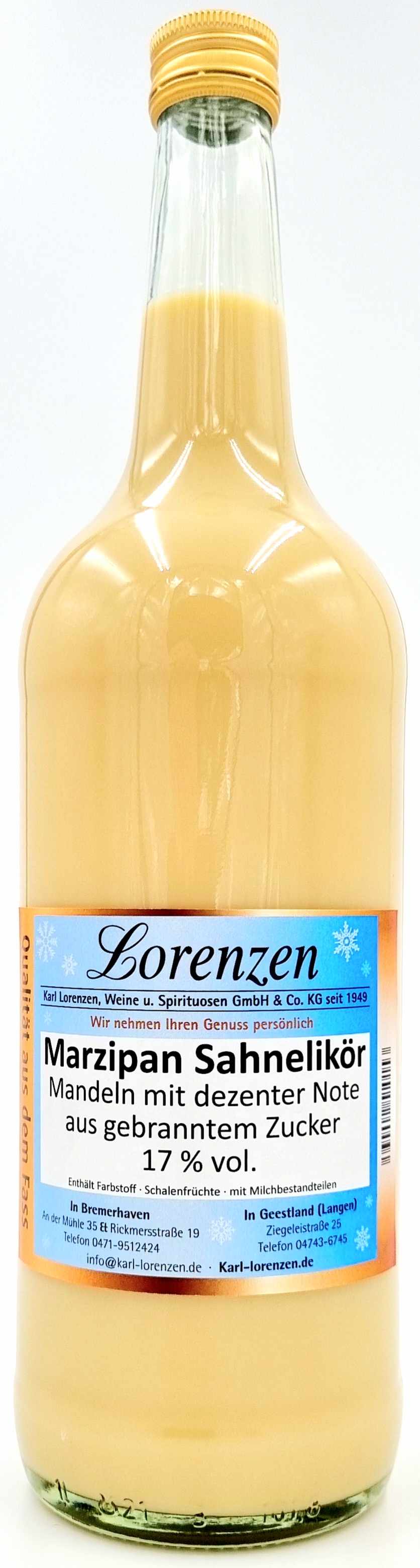 Marzipan-Sahne Likör 17% vol. lose vom Fass "Nur im Winter erhältlich"