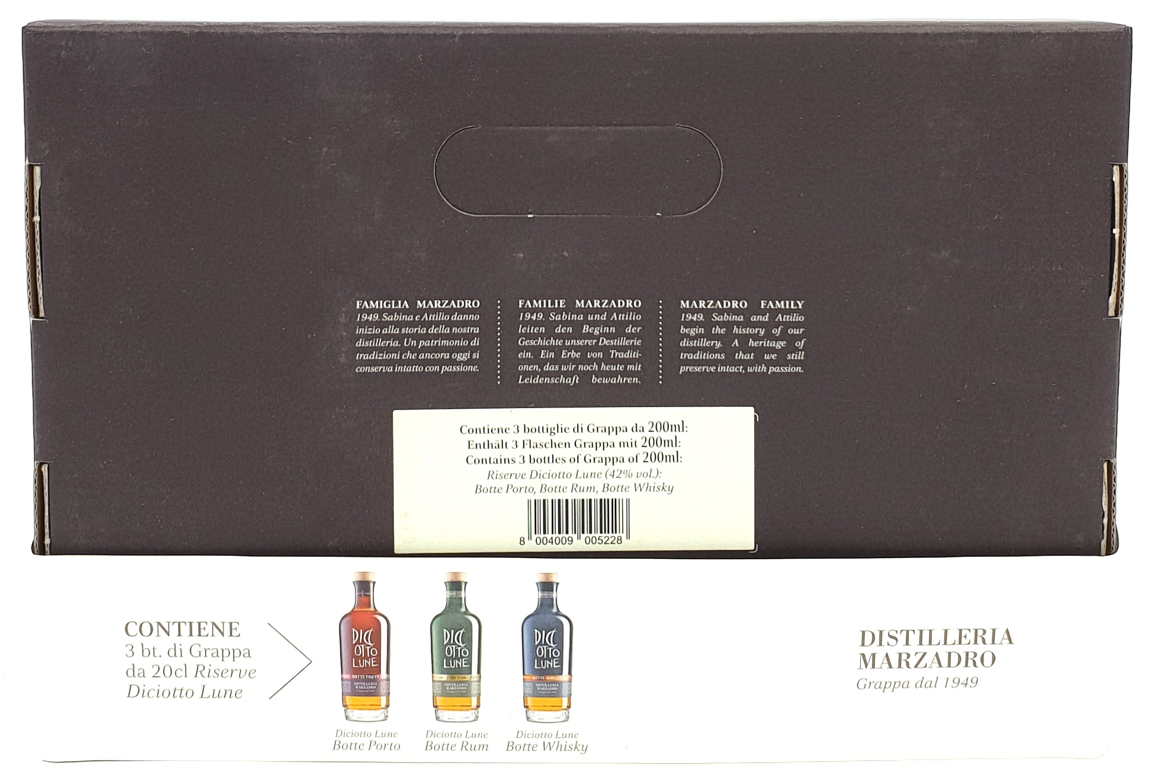 Marzadro Collezione 18 Lune Riserva 3 x 20 cl  42% vol.in Geschenkbox