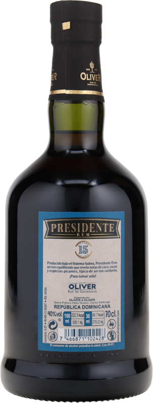 Presidente 15 Jahre Solera Rum 40% vol. 0,7L