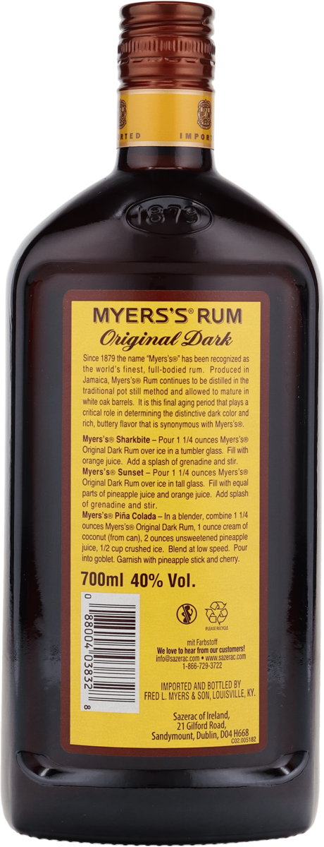 Myers's Rum Original Dark 40% vol. 100% Jamaika Rum,  0,7 l