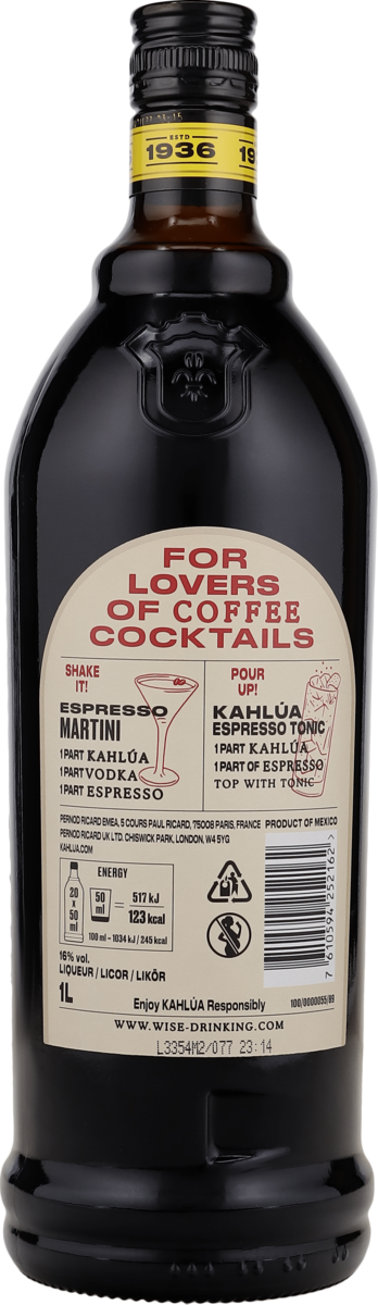 Kahlua Coffee Liqueur 16% vol. Premium-Kaffee-Likör aus Mexico 1,0 l