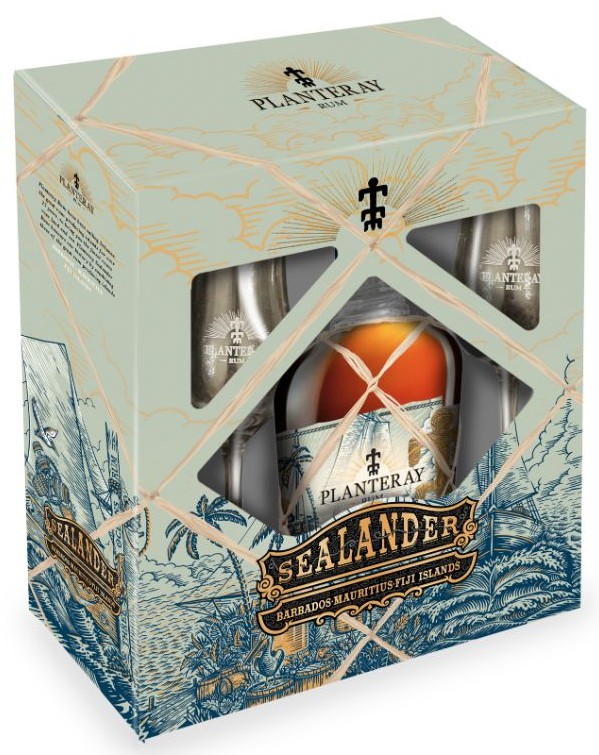 Rum Planteray Sealander GP mit 2 Gläsern Barbados, Mauritius, FIji Island 40% vol. 0,7 l