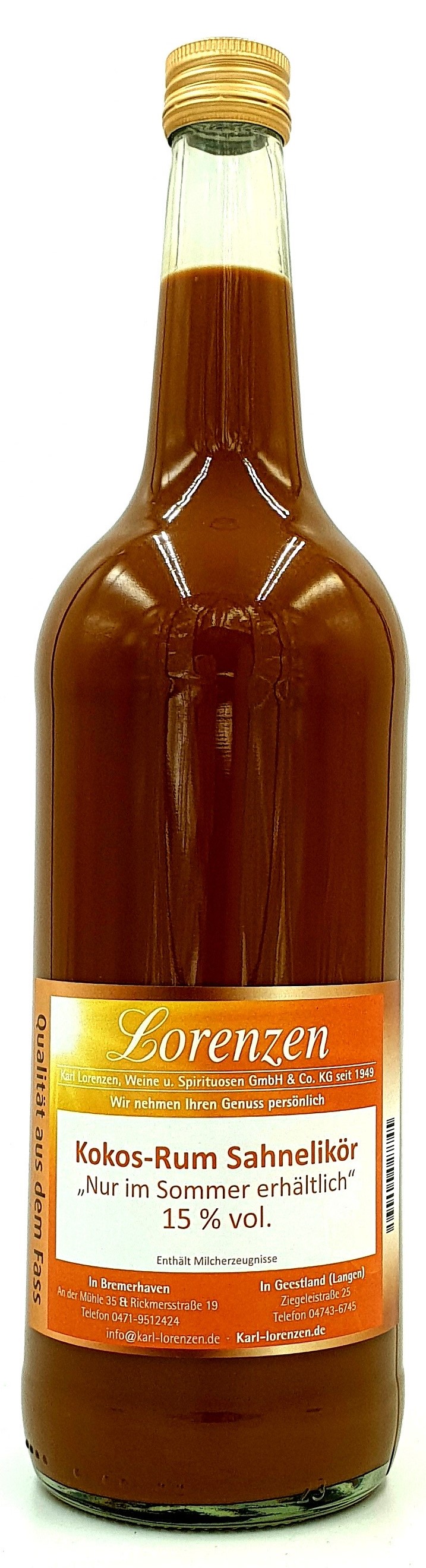 Kokos-Rum Sahnelikör 15% vol. lose vom Fass "Nur im Sommer erhältlich" NEU