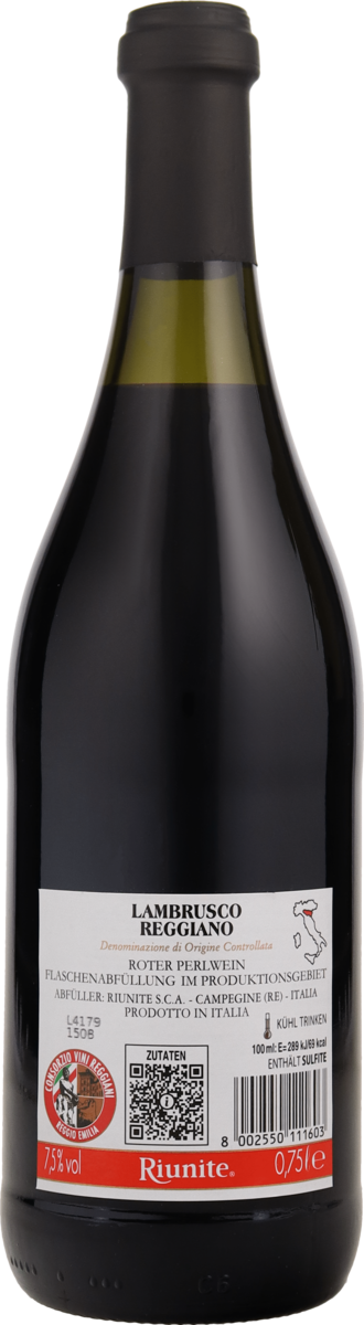 Cantine Ruinite Lambrusco IGT dolce Emilia-Romagna grünes Etikett 0,75 l
