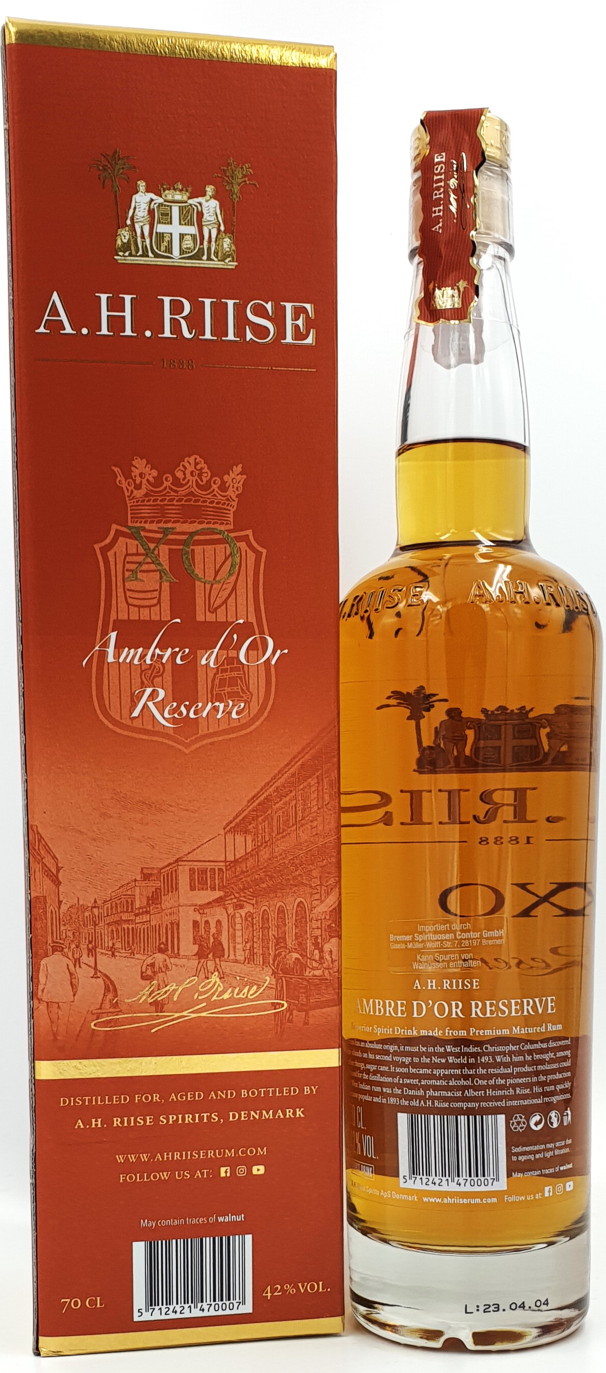 A.H. Riise XO Reserve" Ambre d'Or" 42% vol 0,7L