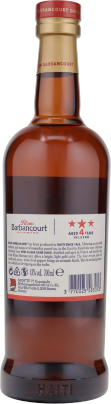Barbancourt 3 Sterne Rhum Agricole Haiti 4 Jahre 40% vol. 0,7l