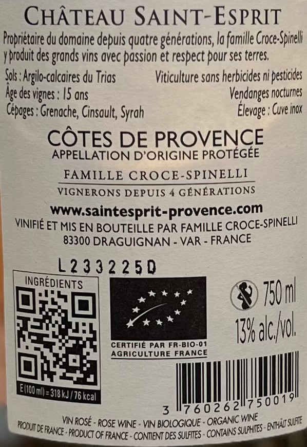 Château Saint-Esprit ROSÉ-CÉLESTE AOP Côtes de Provence Frankreich BIO 0,75 l