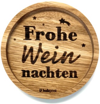 Holzpost Untersetzer aus Eiche "Frohe Weinnachten" Stk.
