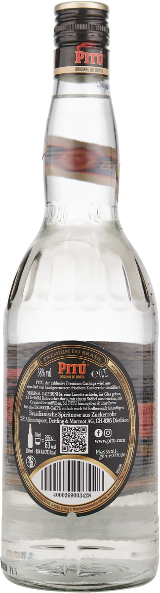 Pitu Cachaca 40% vol. Brasilianischer Zuckerrohrbrand 0,7 l