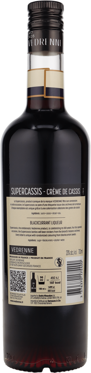 Creme de Cassis Nuits-St-Georges 20% vol Supercassis Vedrenne 0,7 l