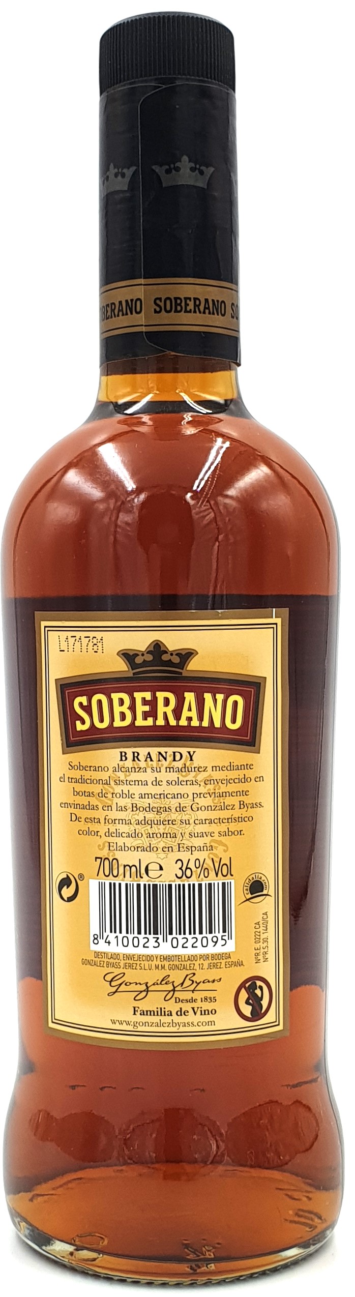 Soberano Brandy de Jerez Solera 36% vol. Spaniens Brandy Nr.1 0,7l